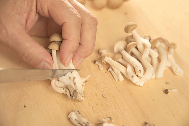 istock Slicing Hon-Shimeji mushroom 587223634