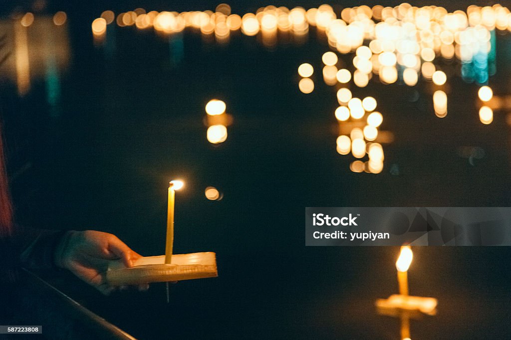 Water lanterns Water lanterns in Loi Krathong festival Loi Krathong Stock Photo