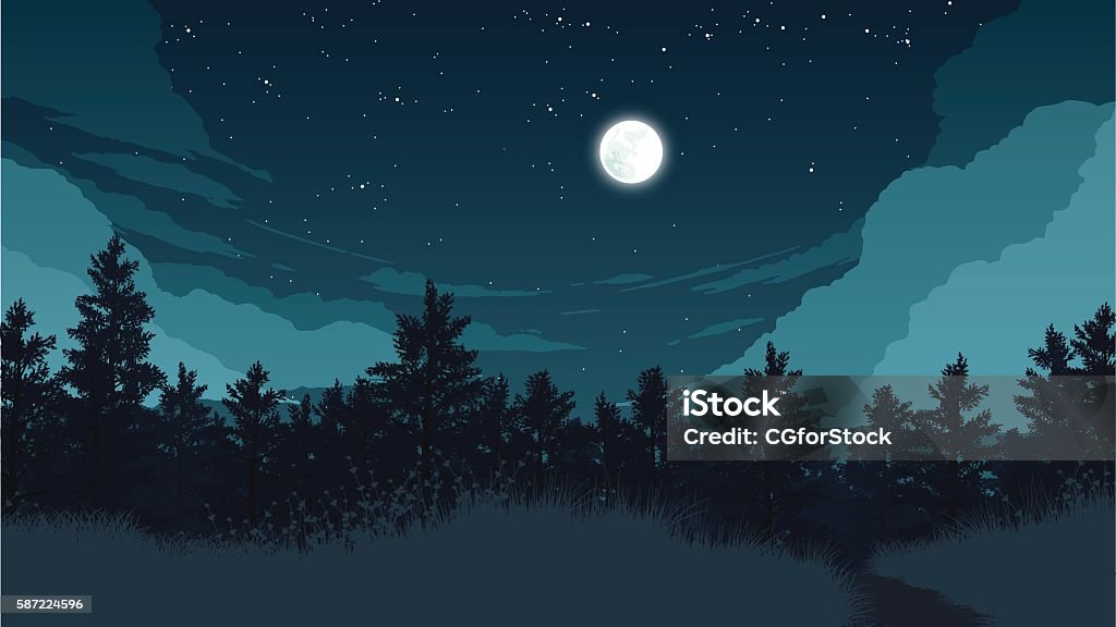 forest landscape illustration - 免版稅夜晚圖庫向量圖形