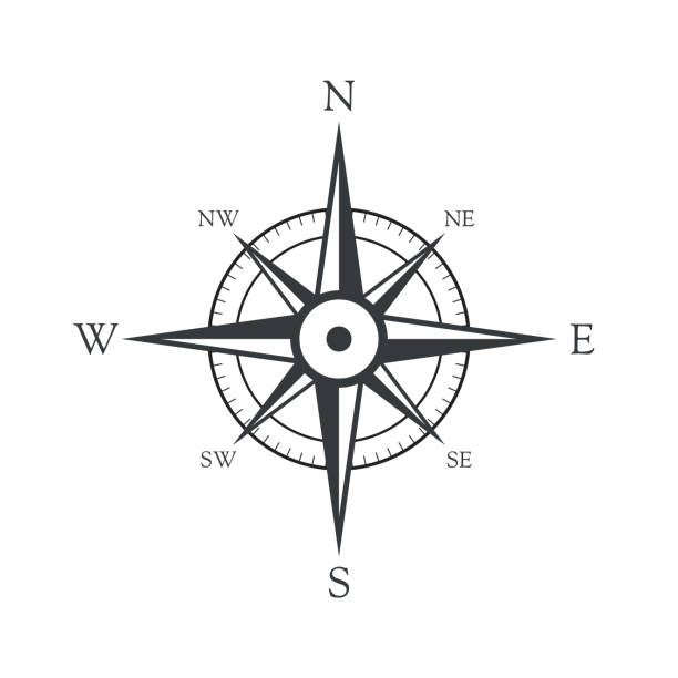 Vector icon old marine compass Vector icon old marine compass. Windrose and direction indicator compass rose stock illustrations