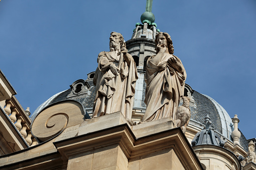 Paris, France - September 8, 2014: Fragment of facade of the Chapelle de la Sorbonne in Paris, France