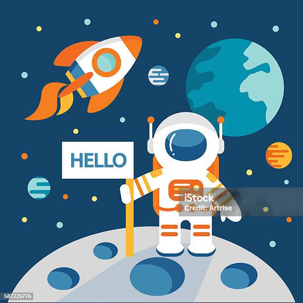 Ilustración de Astronauta En La Luna y más Vectores Libres de Derechos de  Espacio exterior - Espacio exterior, Niño, Astronauta - iStock