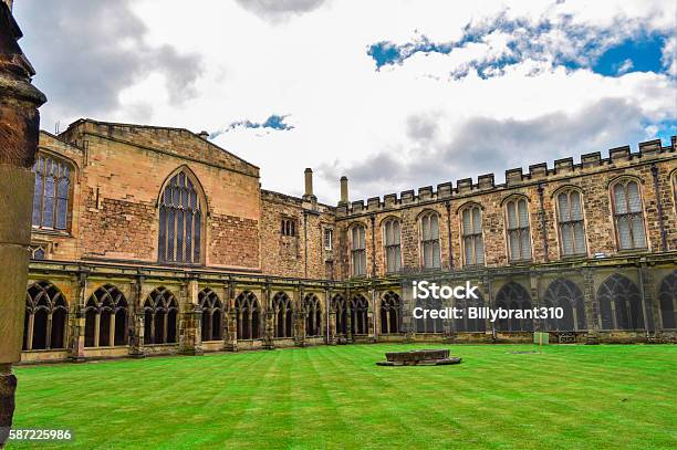 Durham Cathedral Yard And Sky England Stock Photo - Download Image Now - Durham Cathedral, Cathedral, Courtyard
