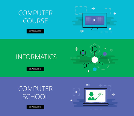 Computer Course Modules Logo Computer Course Informatics Computer School Vector Banners Template Set ...