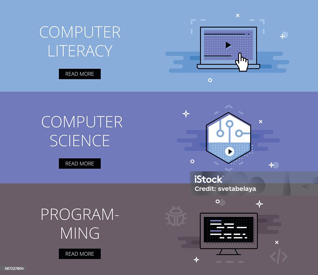 Computer Literacy Computer Science Programming Vector Banners Template ...