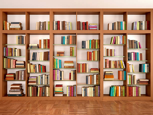 istock Wooden and glass shelves 587228886