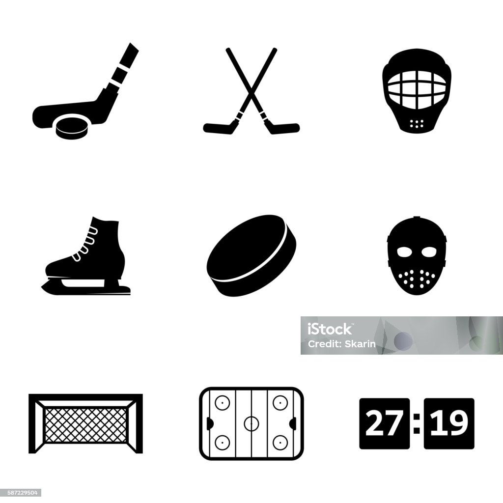 Vector noir icônes ensemble de hockey sur sur glace - clipart vectoriel de Icône libre de droits