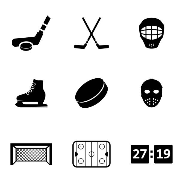 illustrations, cliparts, dessins animés et icônes de vector noir icônes ensemble de hockey sur sur glace - hockey mask