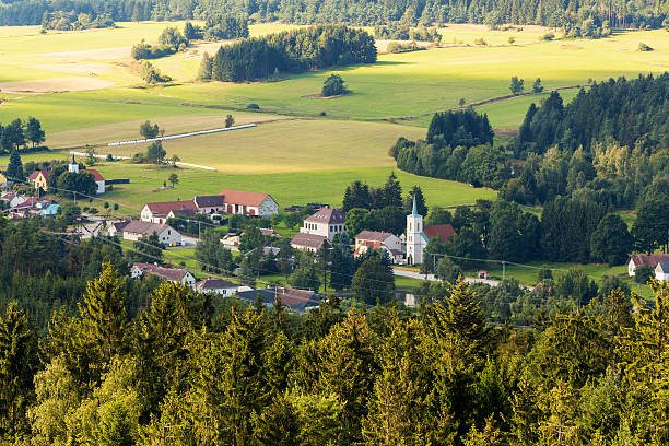 istock czech landscape known as Czech Canada with village 587229754