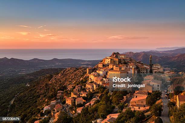 Evening Sunshine On Mountain Village Of Speloncato In Corsica Stock Photo - Download Image Now