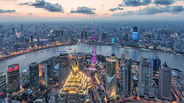 istock Sunset urban landscape Shanghai, China 587230892