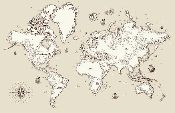 высокая детальная карта старого света с декоративными элементами - africa map silhouette vector stock illustrations