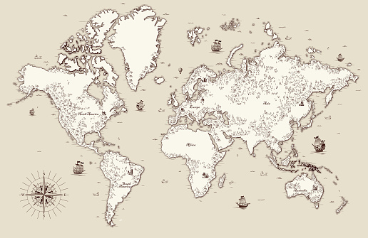 High detailed, Old world map with decorative elements