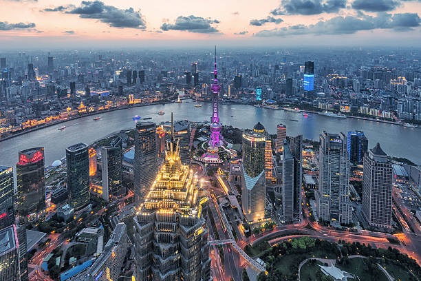 istock Sunset urban landscape Shanghai, China 587505950