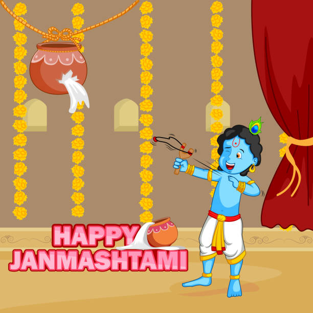 Krishna Janmashtami background Krishna Janmashtami background in vector Krishna Janmashtami stock illustrations
