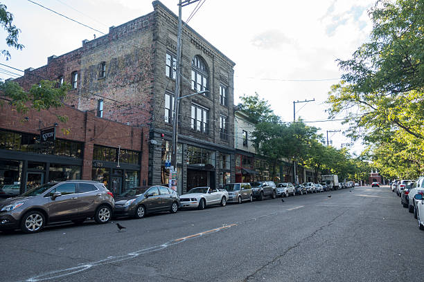 Ballard Neighborhood Market Street Road Seattle, Washington, USA - July 17, 2016: Ballard Neighborhood Market Street Road ballard-seattle stock pictures, royalty-free photos & images