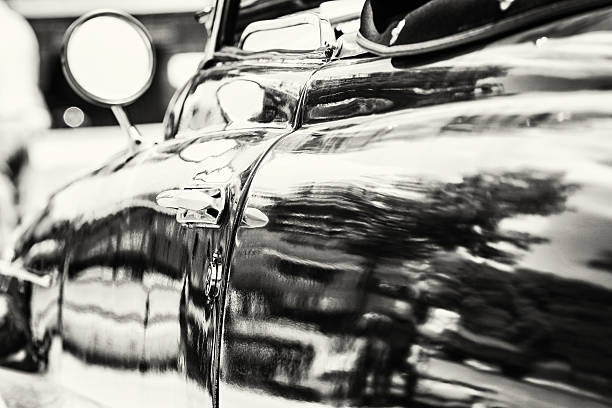istock Close up photo of veteran car with rear-view mirror 587509708