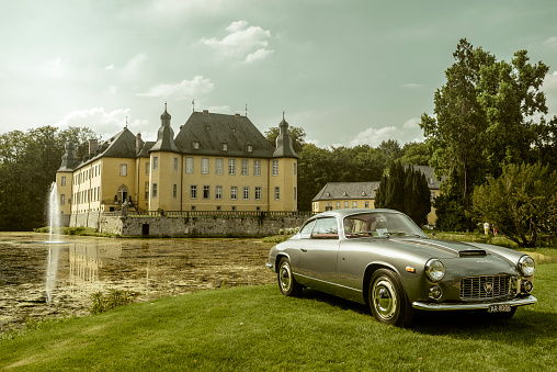 Jüchen, Germany - August 1, 2014: Lancia Flaminia coupe Italian classic car on display during the 2014 Classic Days event at Schloss Dyck.