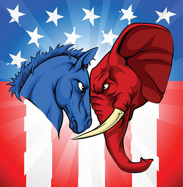 ilustraciones, imágenes clip art, dibujos animados e iconos de stock de concepto de elección estadounidense de elefante de burro - democratic party