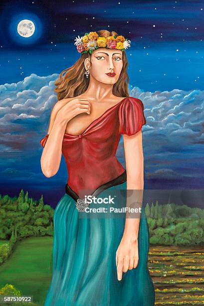 Pre Raphaelite Style Woman Stock Photo - Download Image Now - Classical Style, Oil Painting, Adult
