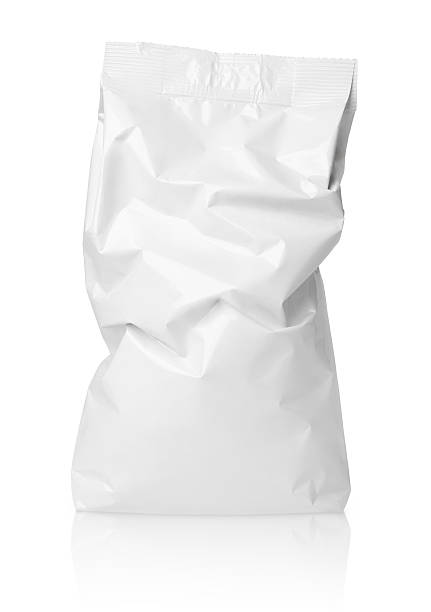 istock Crumpled blank paper bag package with creases on white 587511780