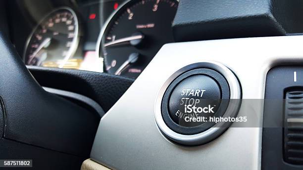 Closeup Of An Automatic Start And Stop Car Engine Button Stock Photo - Download Image Now