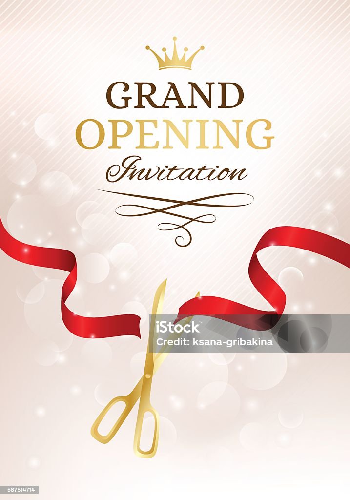 Grand Opening Invitation Card With Cut Red Ribbon And Gold Stock  Illustration - Download Image Now - iStock
