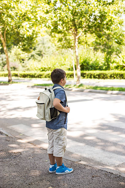istock School boy crossing the street 587515684