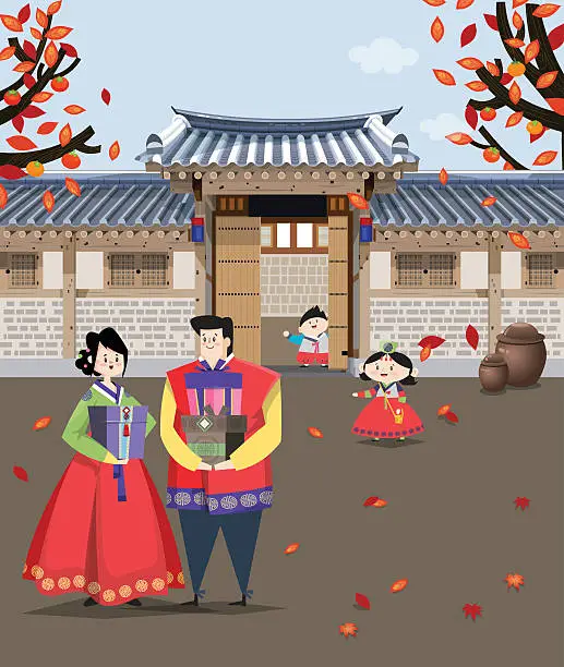 Vector illustration of Traditional Korean style house D