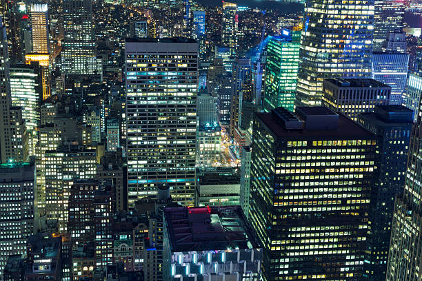 istock New York, Manhattan, Skyscrapers From Above at Night 587516622