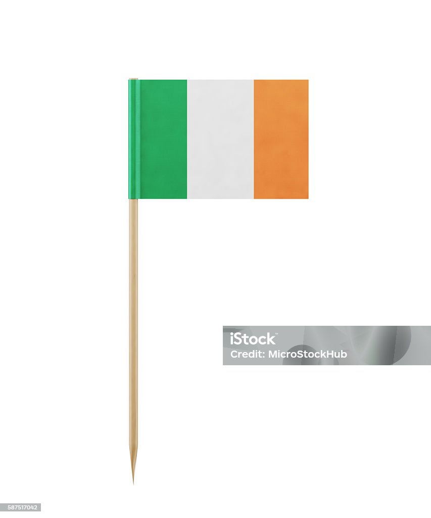 Tiny Irish Flag on a Toothpick Tiny Irish flag  on a toothpick. The flag has nicely detailed paper texture, High quality 3d render. Isolated on white background. Clipping path is included.  Irish Flag Stock Photo