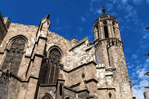Detail of the Apse and a Belfry of the Saint Eulalia Cathedral of Barcelona, Catalonia, Spain.