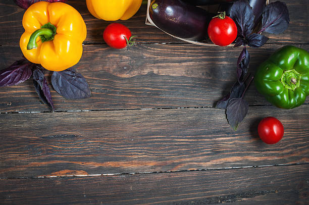 istock Composition with variety of raw fresh vegetables 587518082