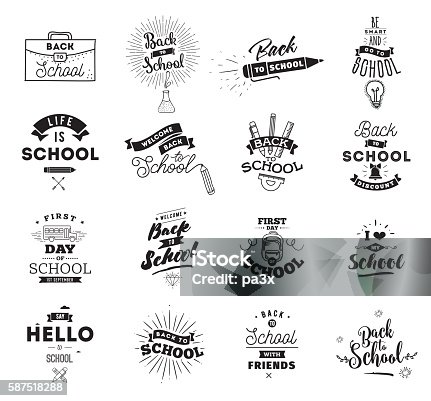 istock Back to school typographic labels set. 587518288