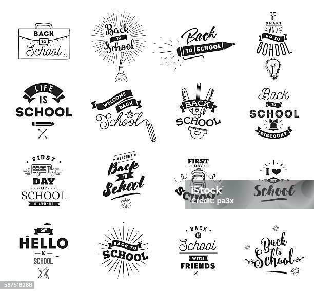 Back To School Typographic Labels Set Stock Illustration - Download Image Now - Back to School, School Building, Education