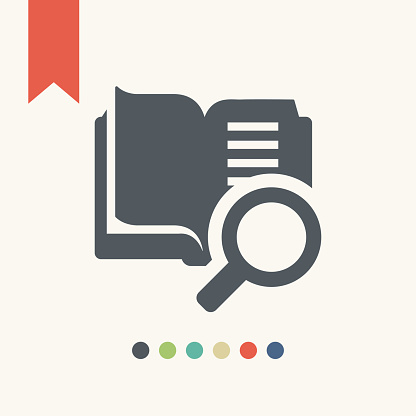 Open book with magnifying glass icon,vector illustration.