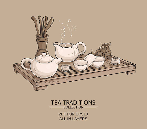 ceremonia herbaty - chinese tea stock illustrations