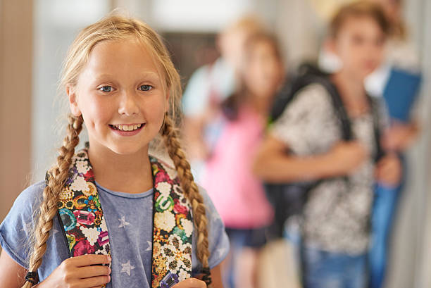 istock Cheerful girl during break at school 587520376