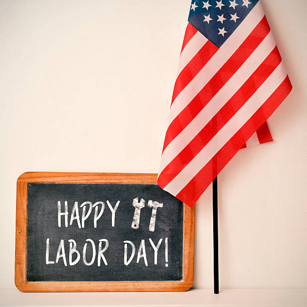 istock text happy labor day and American flag 587520690
