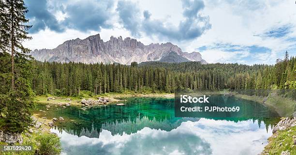Panoramic View Carezza Lake Trentino Alto Adige Italy Stock Photo - Download Image Now
