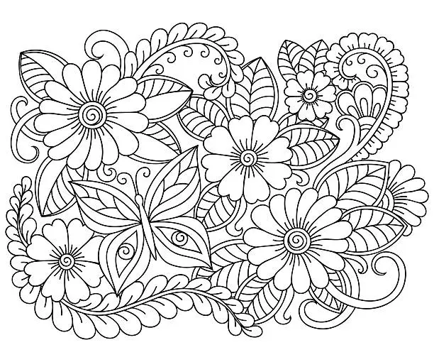 Vector illustration of Doodle floral pattern for coloring book.