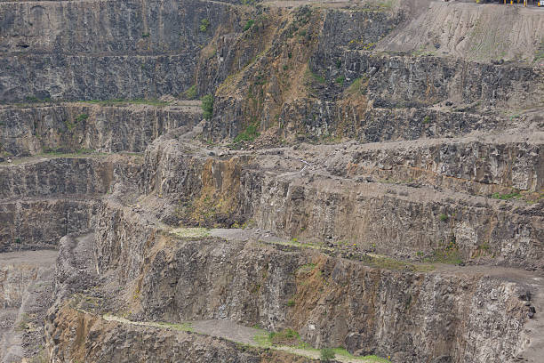 istock rock layers and tracks in an industrial limestone quarry 587525664