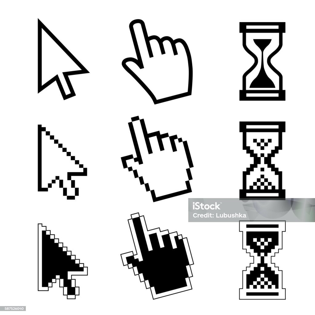 Vector icon cursor of mouse Vector icon hand, cursor and hourglass on white background. Advice stock vector