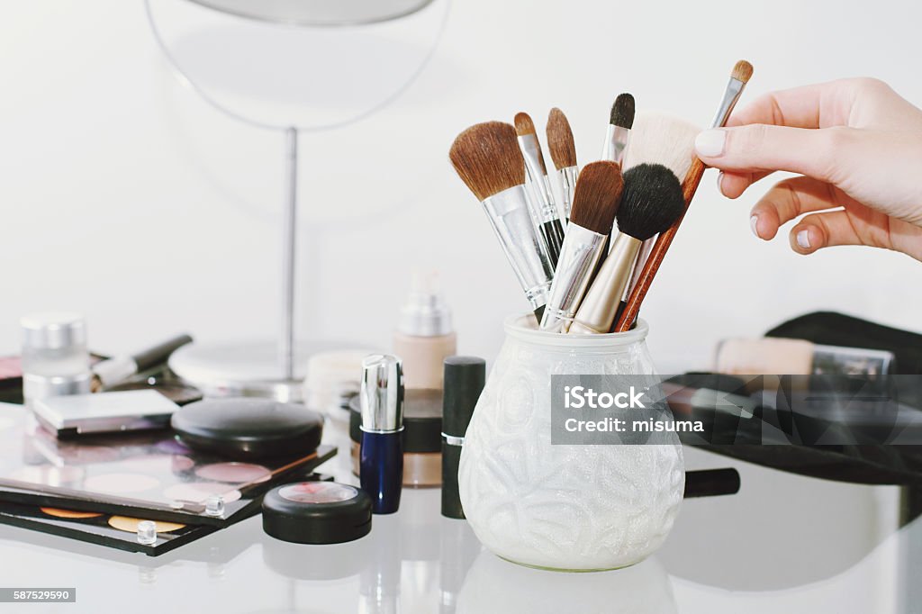 Set of decorative cosmetic. Set of decorative cosmetic. White background. Copy space. Make-Up Stock Photo