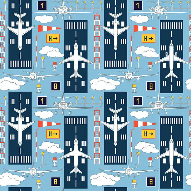 Vector illustration of seamless pattern with passenger airplanes number six