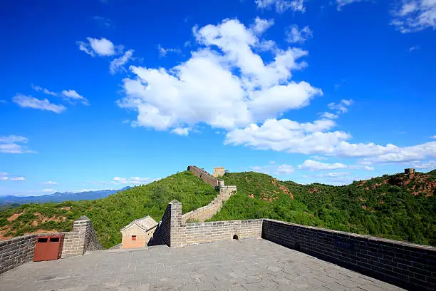 The Great Wall of China, under the blue sky white clouds, very beautiful