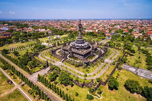 Aerial view of the Bajra Sandhi Monument in Denpasar CIty, Bali, Indonesia.