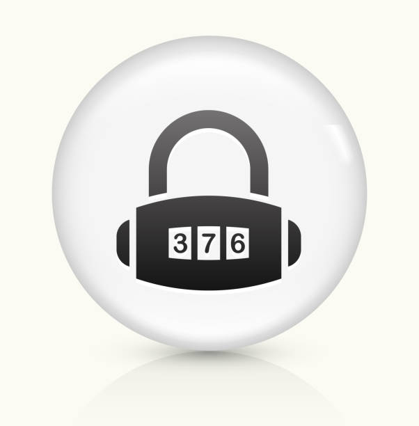 illustrazioni stock, clip art, cartoni animati e icone di tendenza di linea di sicurezza lucchetto icona su bianco vettore rotondo con bottoni - combination lock variation lock safe