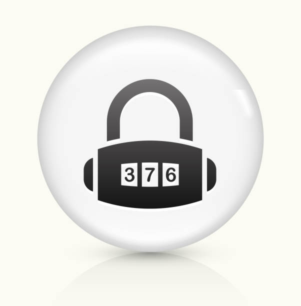 замком безопасности наберите икона на белый круглый вектор кнопки - safe safety combination lock variation stock illustrations