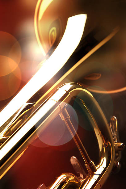 detail of the trumpet in a jazz bar - trumpet musical instrument wind instrument flugelhorn imagens e fotografias de stock